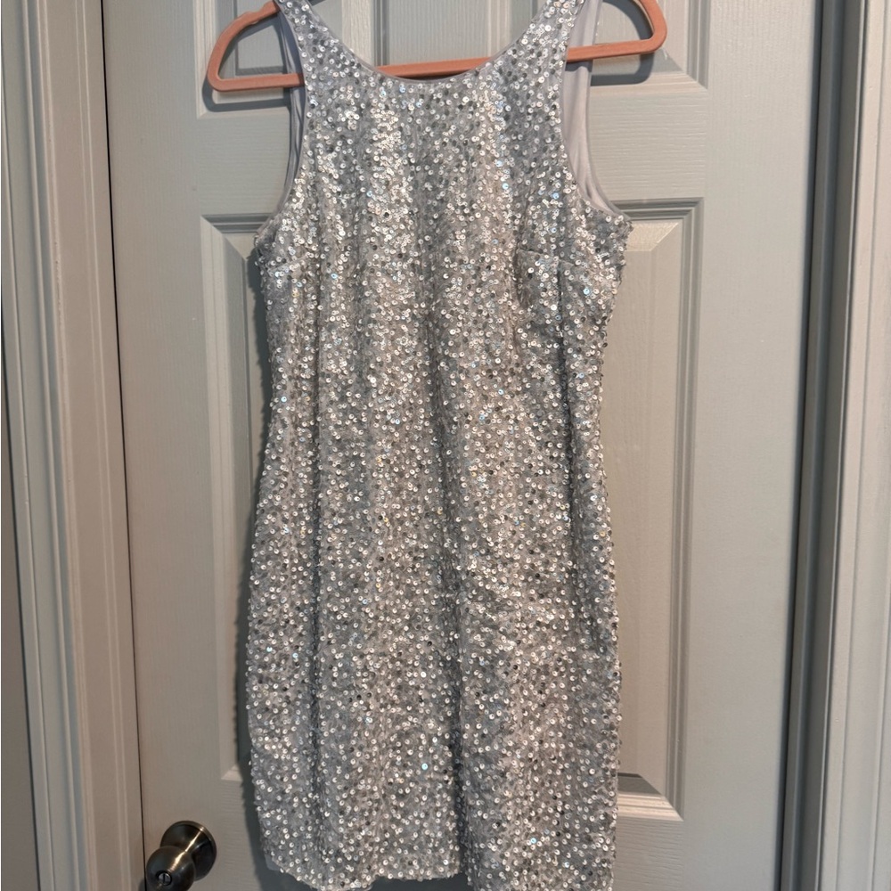 White House Black Market Silver Sequin Mini Dress